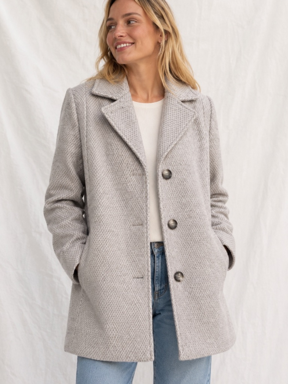Vintage Herman Kay Wool Blend Swing Coat Beige Textured Coat – Made in USA M-L